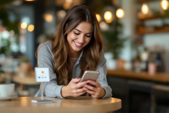 Kundin scannt QR-Code um eine Google Bewertung abzugeben